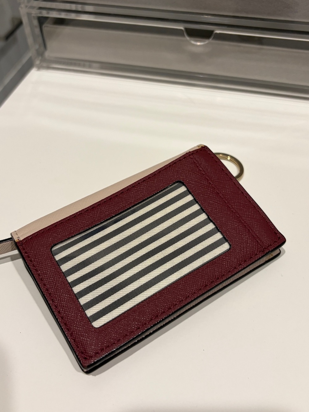 kate spade Blush Pebbled Leather Card Holder with Gold Logo - Picture 3 of 6